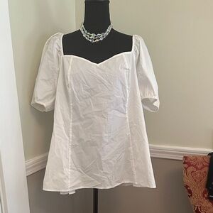 Lane Bryant White Square Neck Puff Sleeve Top (G)